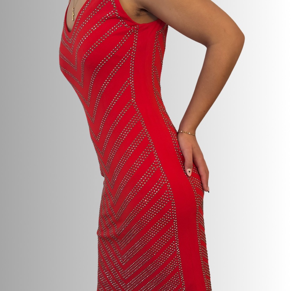 Carmen Marc Valvo Red Studded Midi Dress - Picture 2 of 5